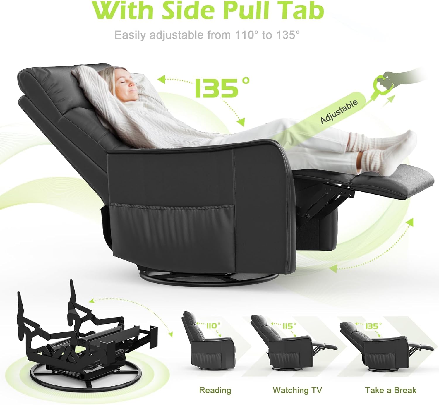 Onox Reclining Massage Chair Bed - Leather Black