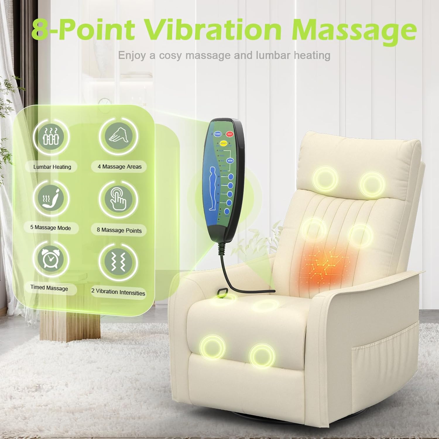 Onox Reclining Massage Chair Bed - Leather Cream White