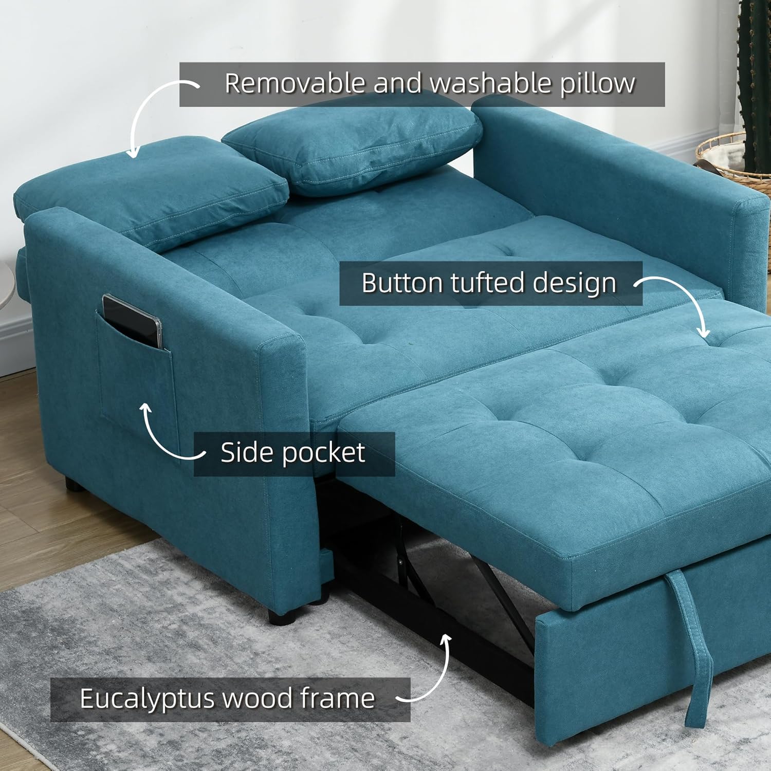 Owen Double Sofa Bed - Blue