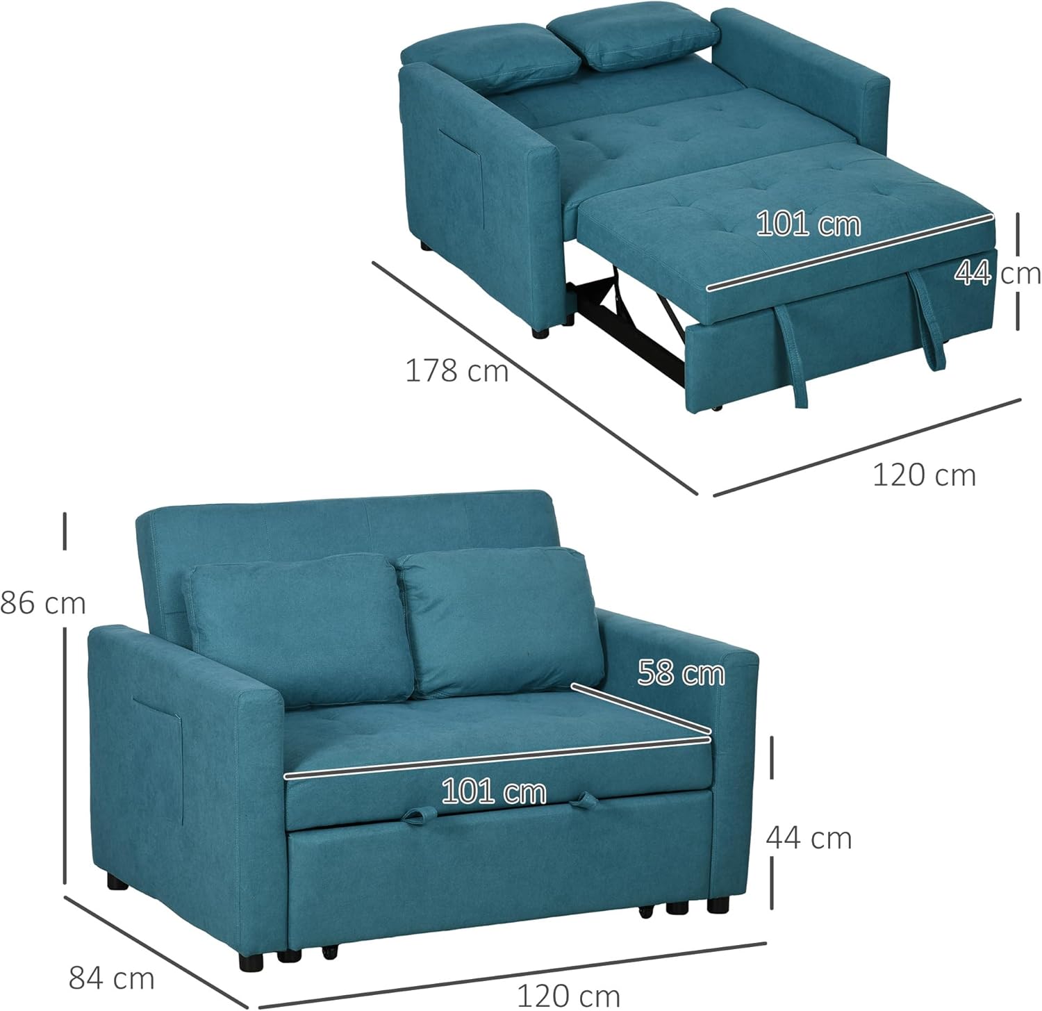 Owen Double Sofa Bed - Blue