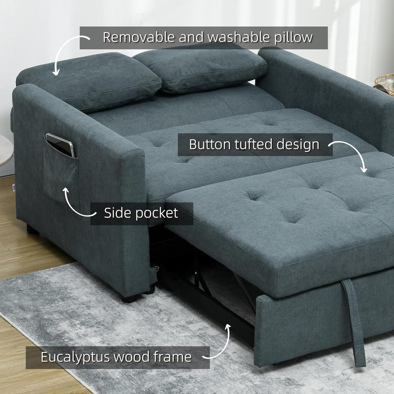 Owen Double Sofa Bed - Charcoal Grey