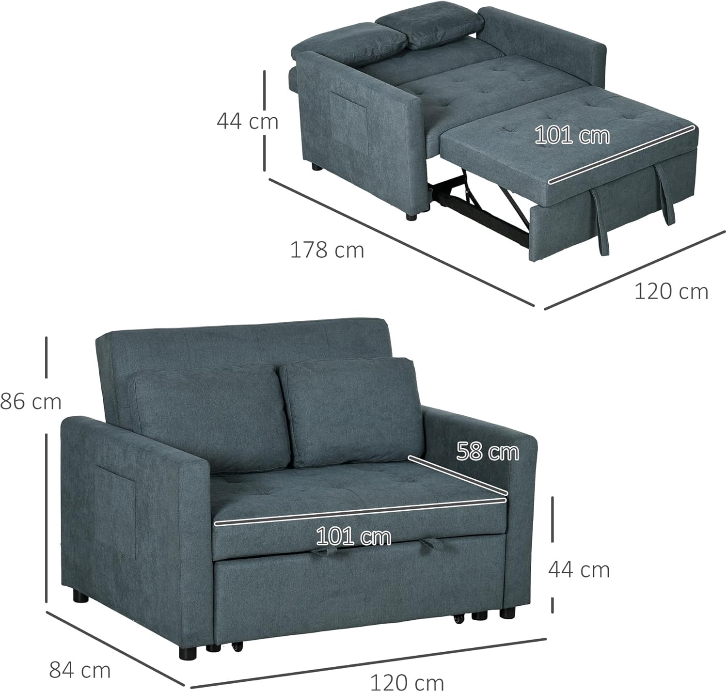 Owen Double Sofa Bed - Charcoal Grey