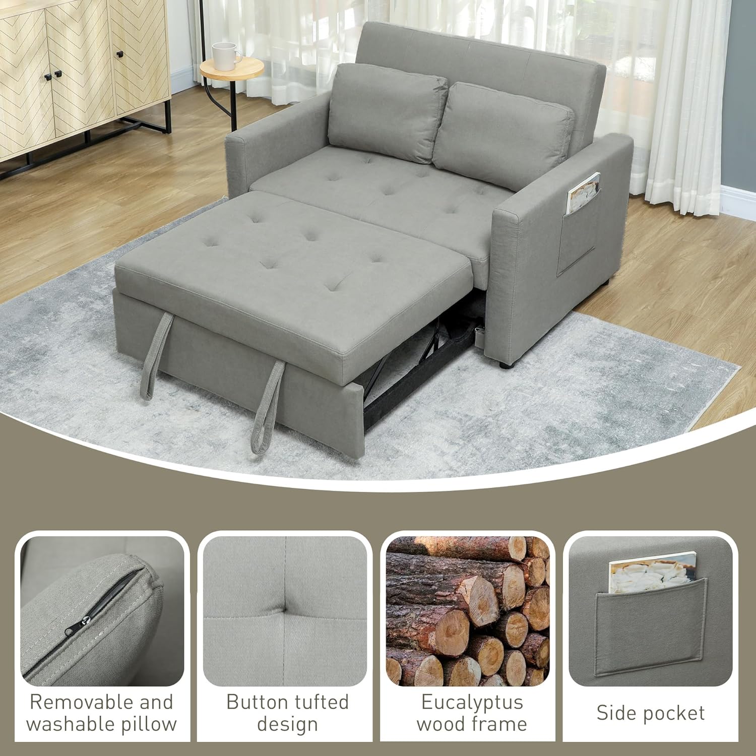 Owen Double Sofa Bed - Light Grey