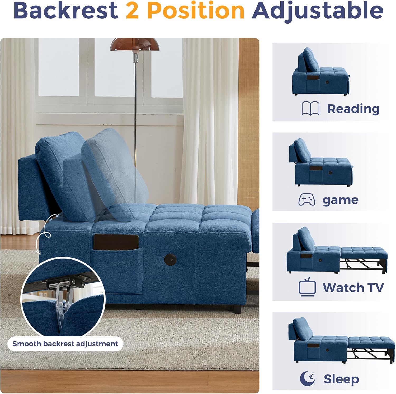 Quinn Chair Bed - Blue