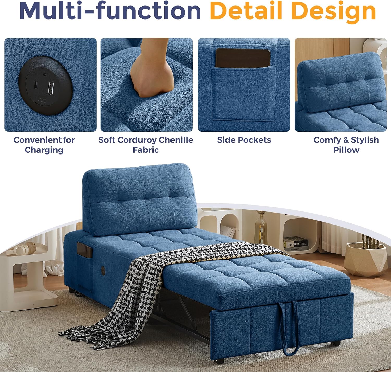 Quinn Chair Bed - Blue
