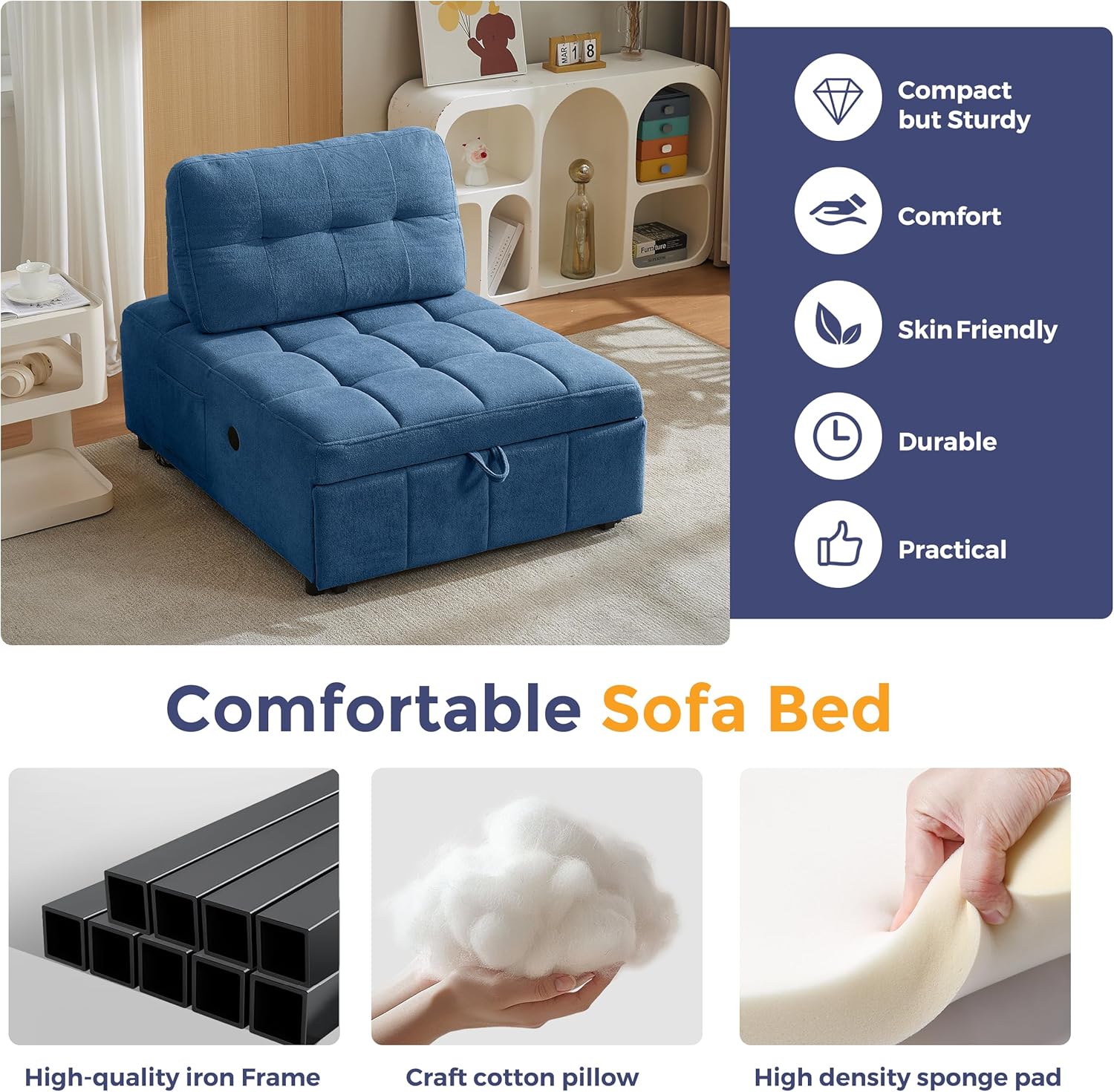 Quinn Chair Bed - Blue