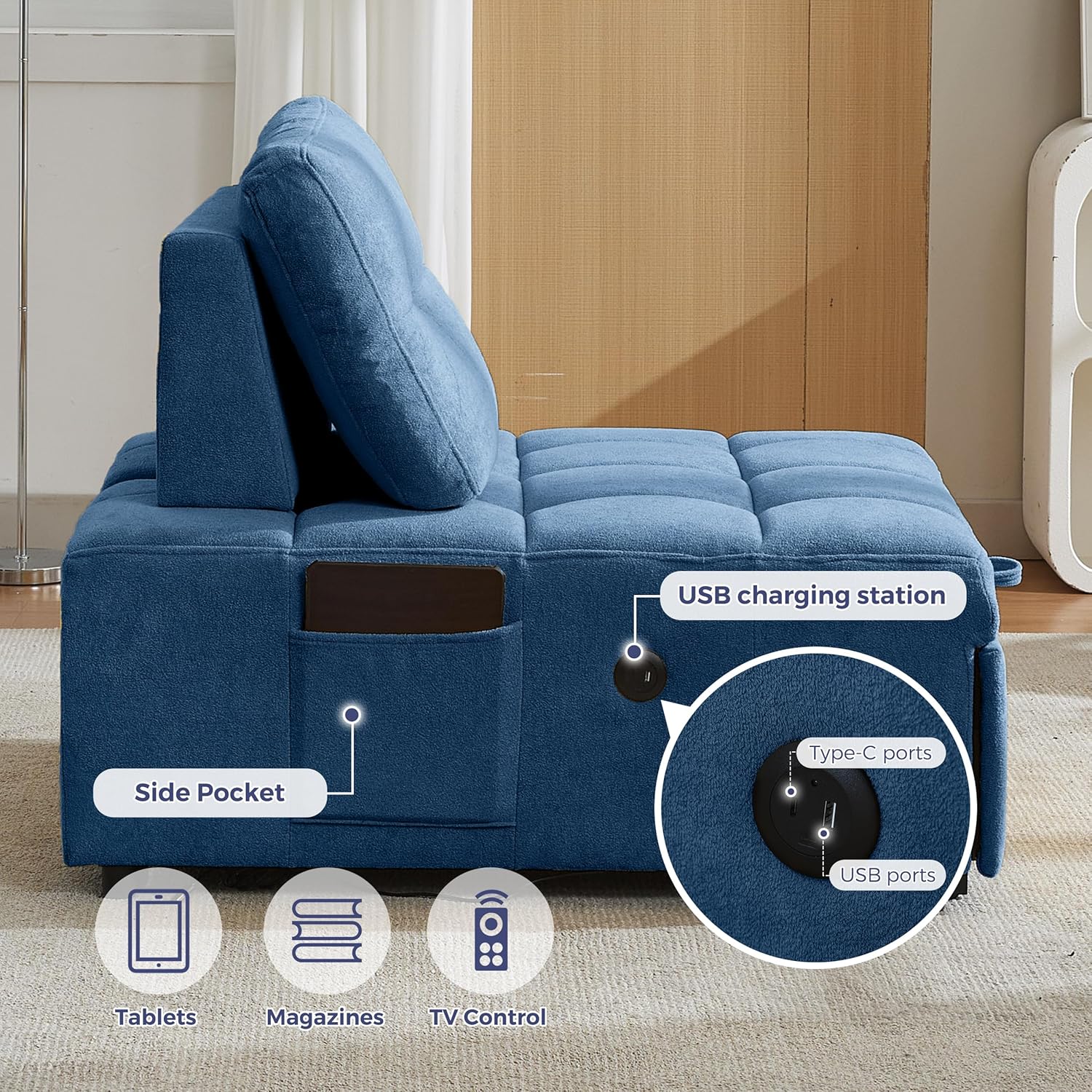 Quinn Chair Bed - Blue