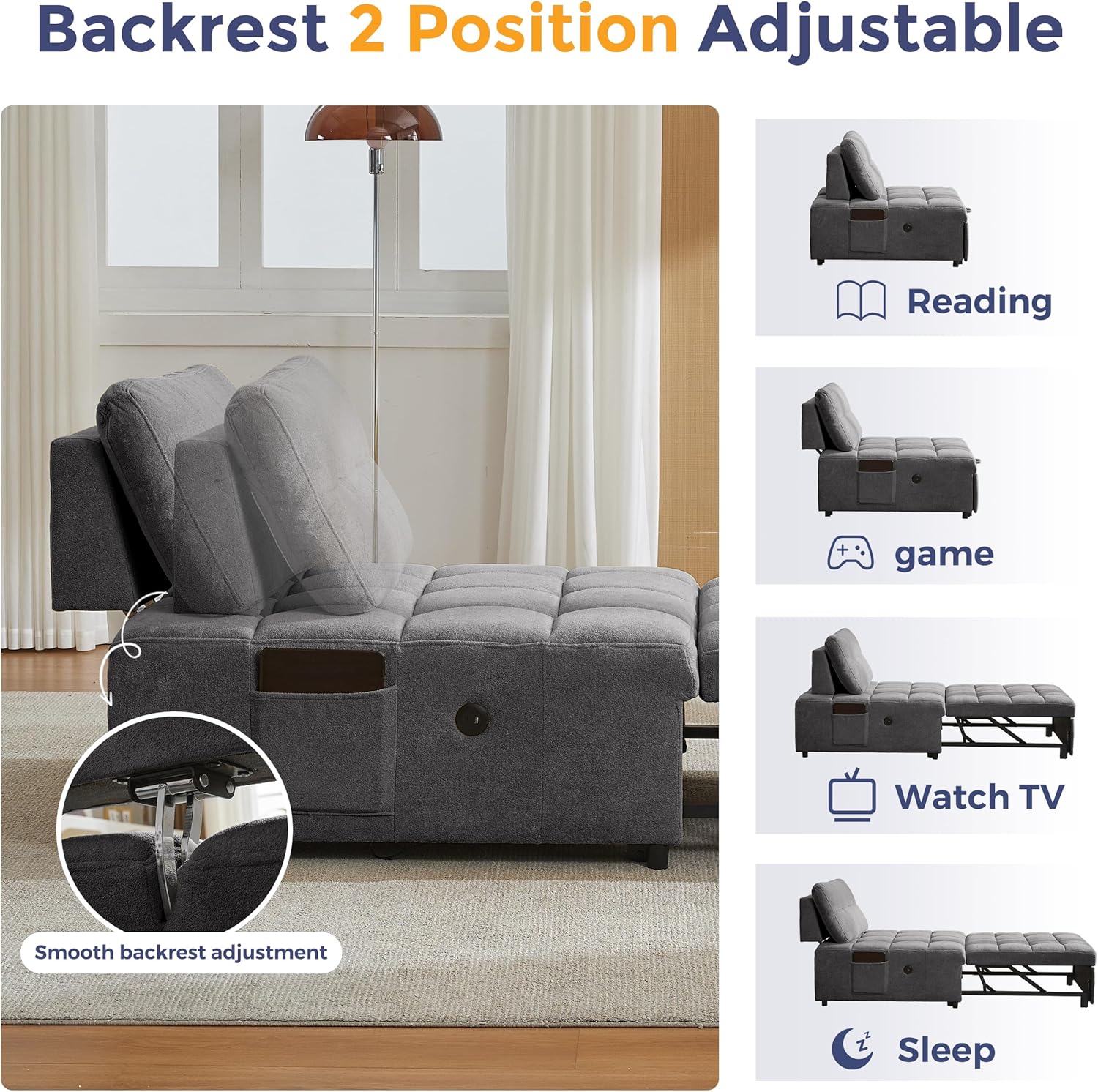 Quinn Chair Bed - Dark Grey