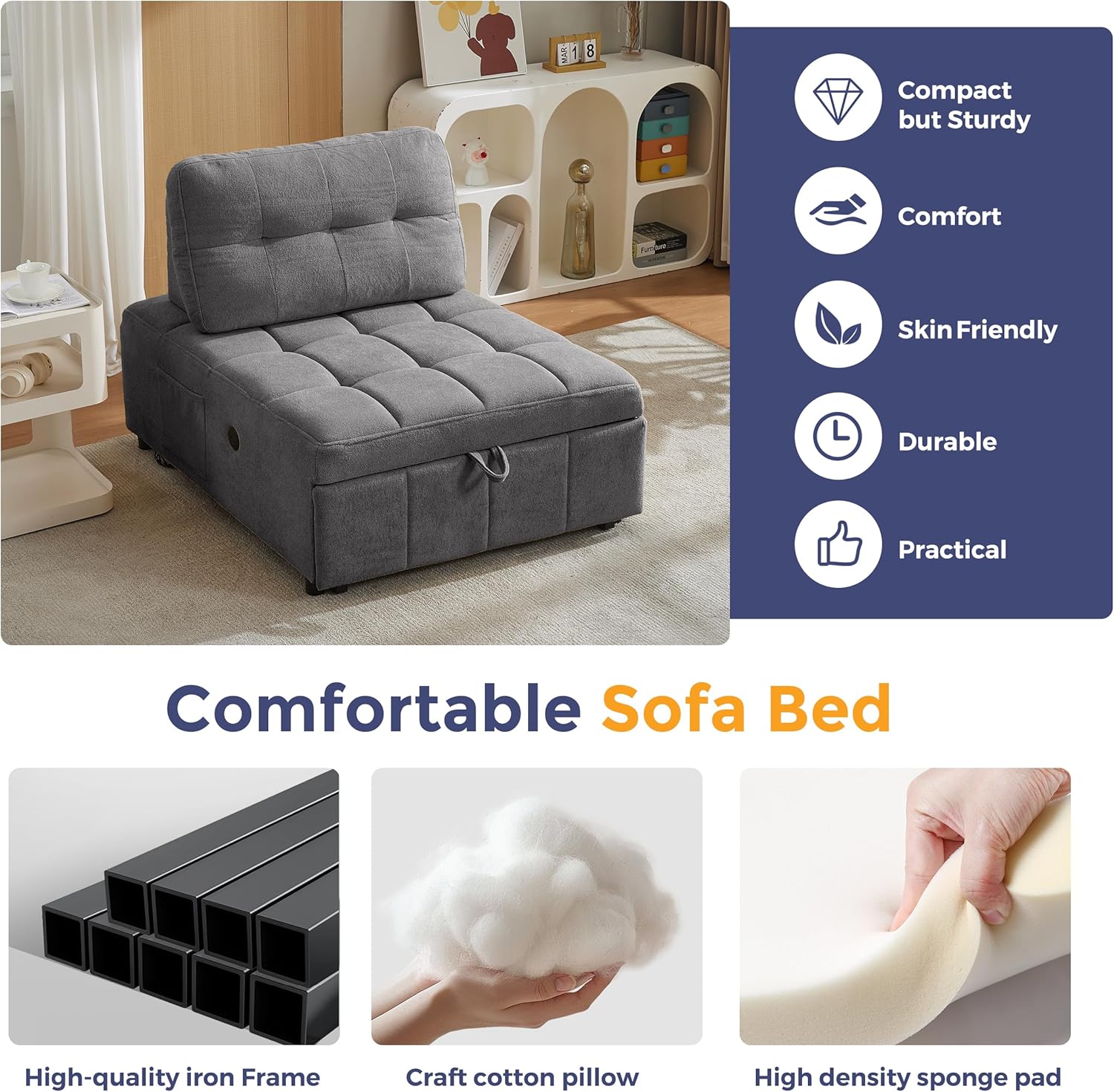 Quinn Chair Bed - Dark Grey