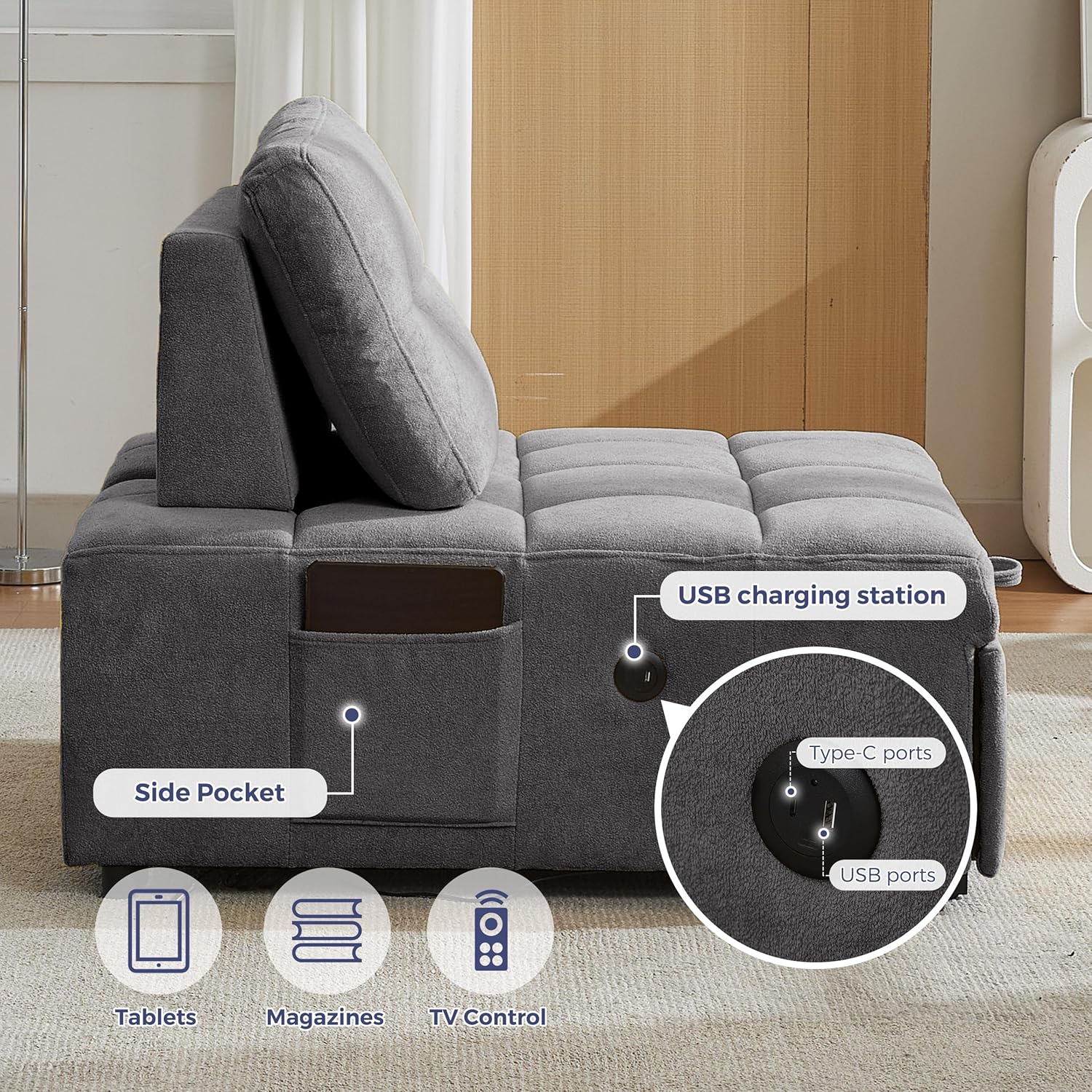 Quinn Chair Bed - Dark Grey