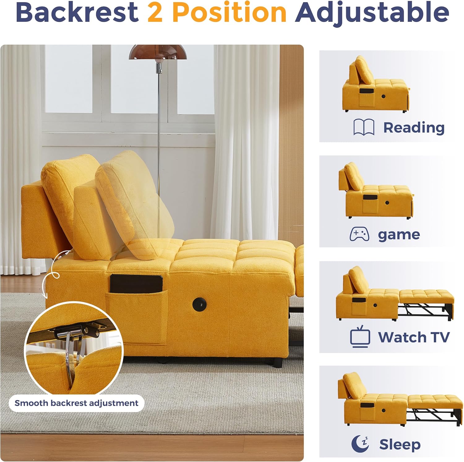 Quinn Chair Bed - Yellow