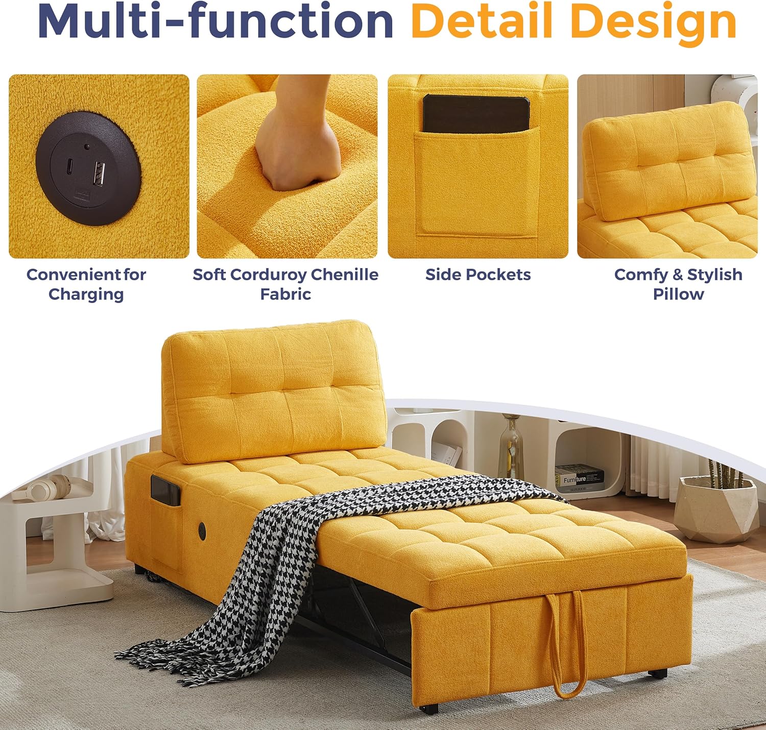 Quinn Chair Bed - Yellow