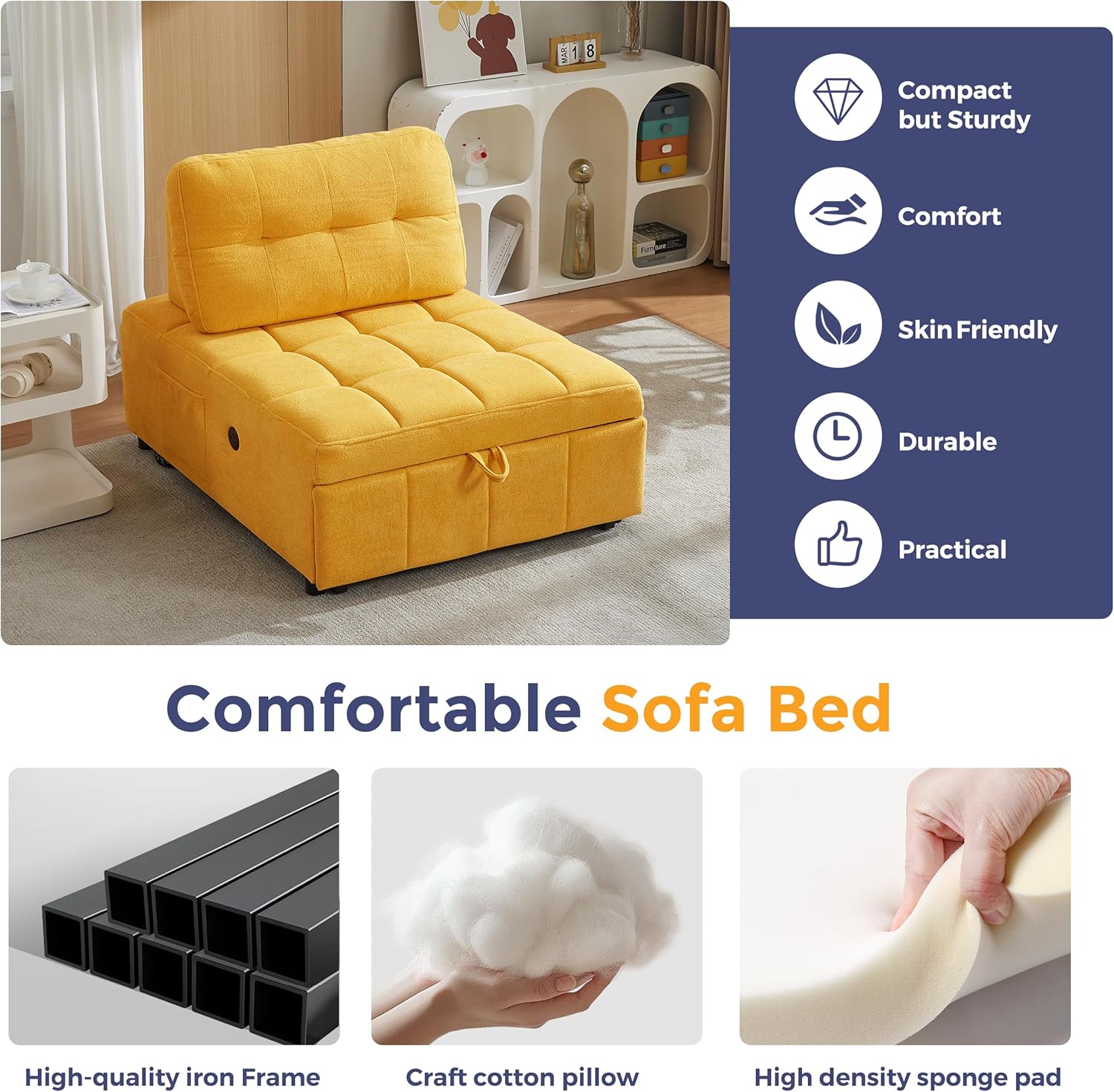 Quinn Chair Bed - Yellow