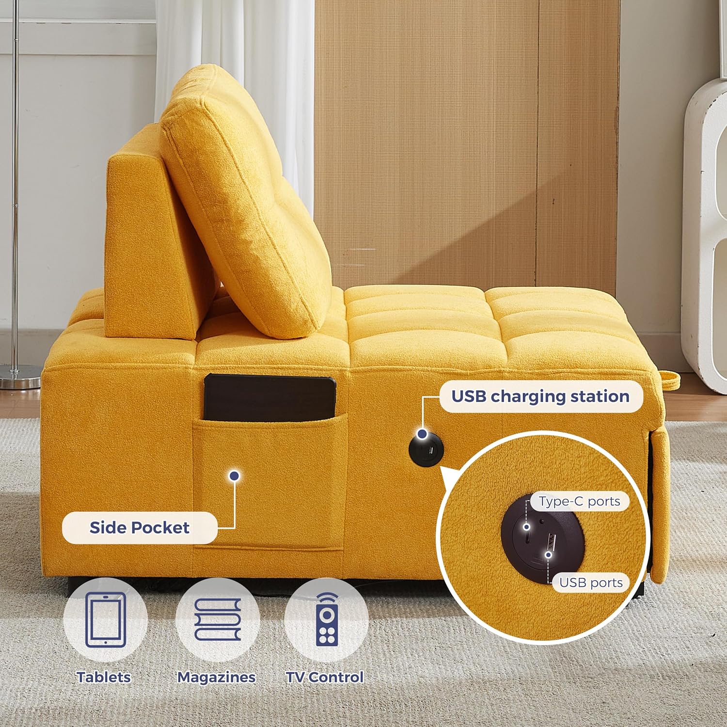 Quinn Chair Bed - Yellow