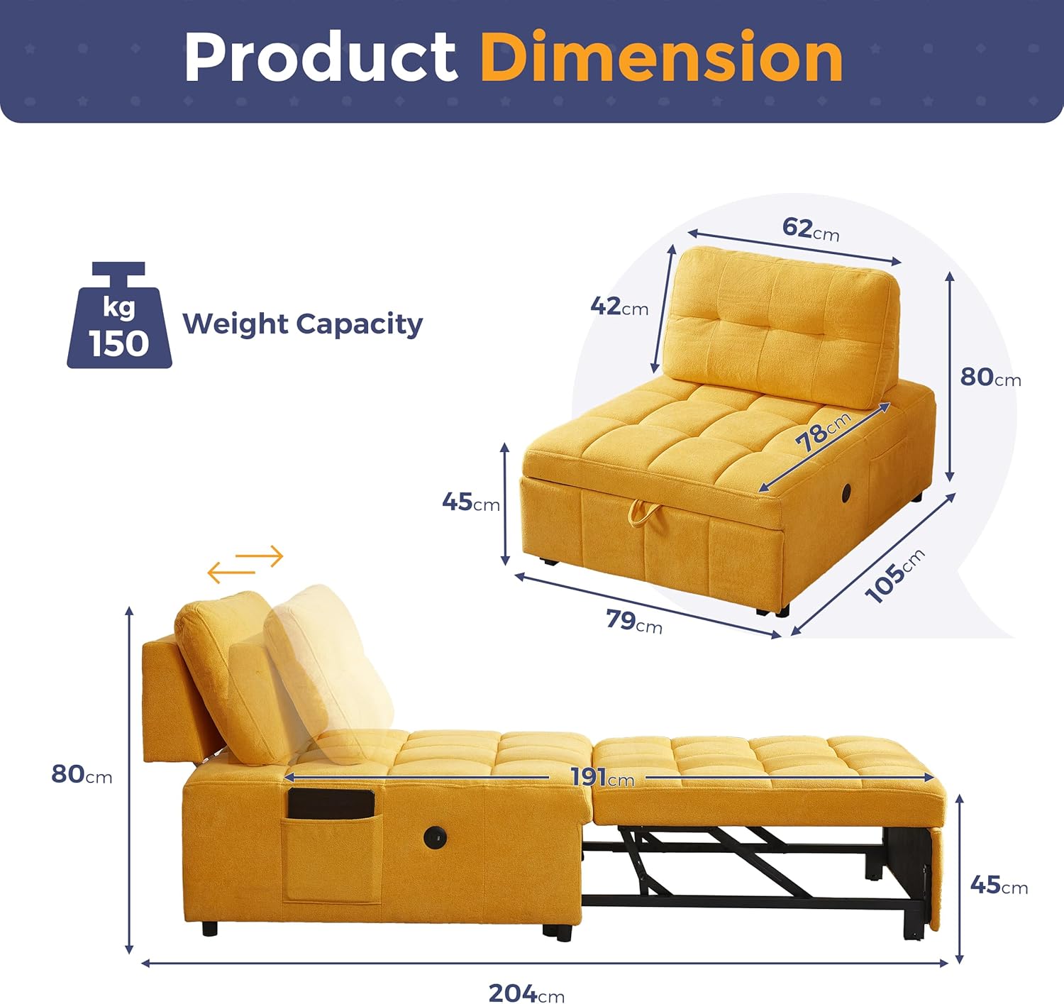 Quinn Chair Bed - Yellow