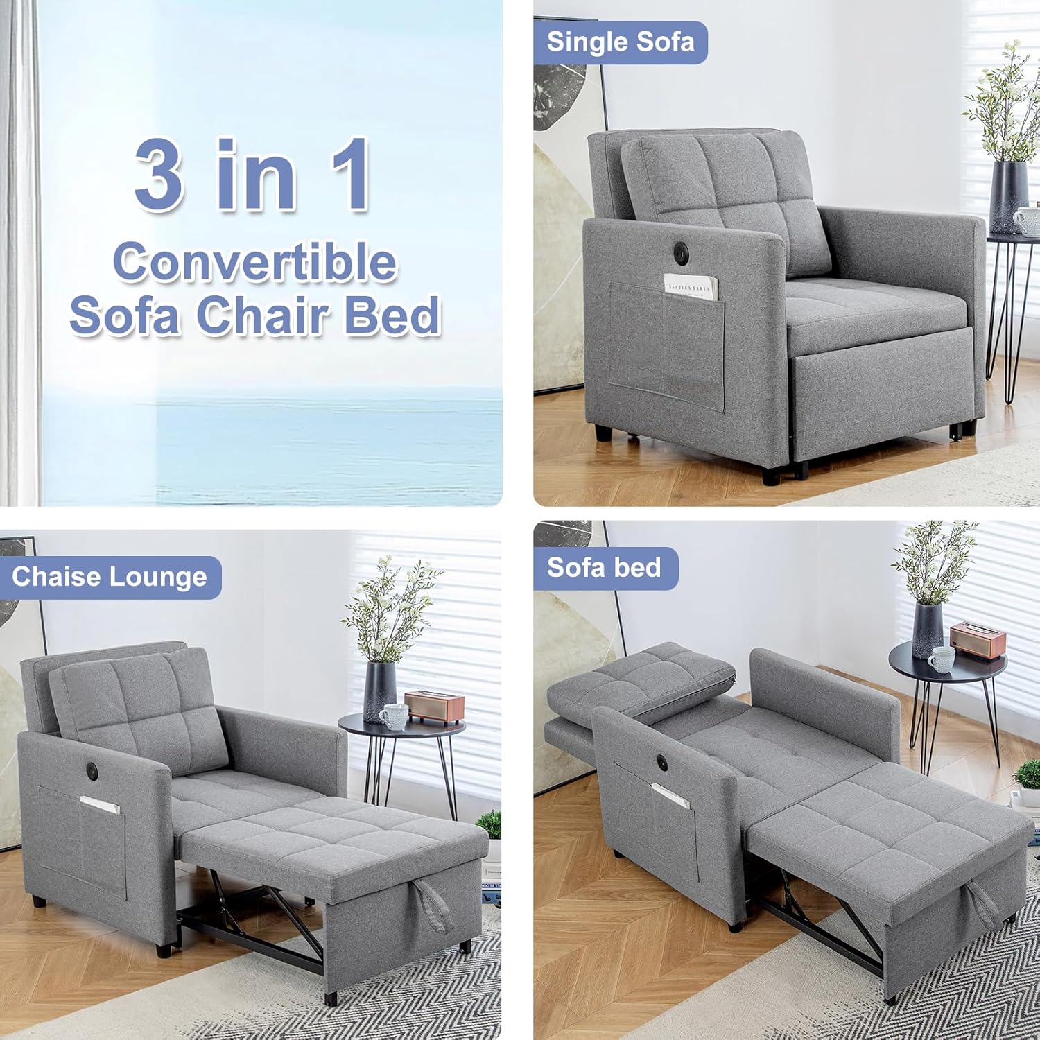 Sadie Chair Bed - Grey