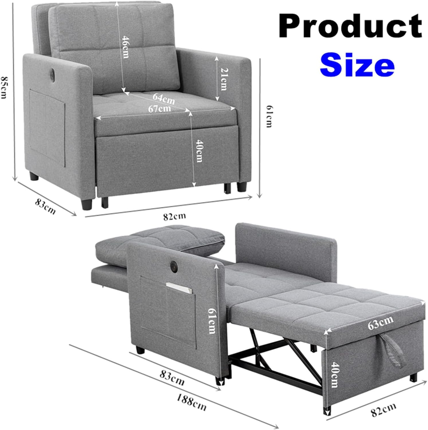 Sadie Chair Bed - Grey