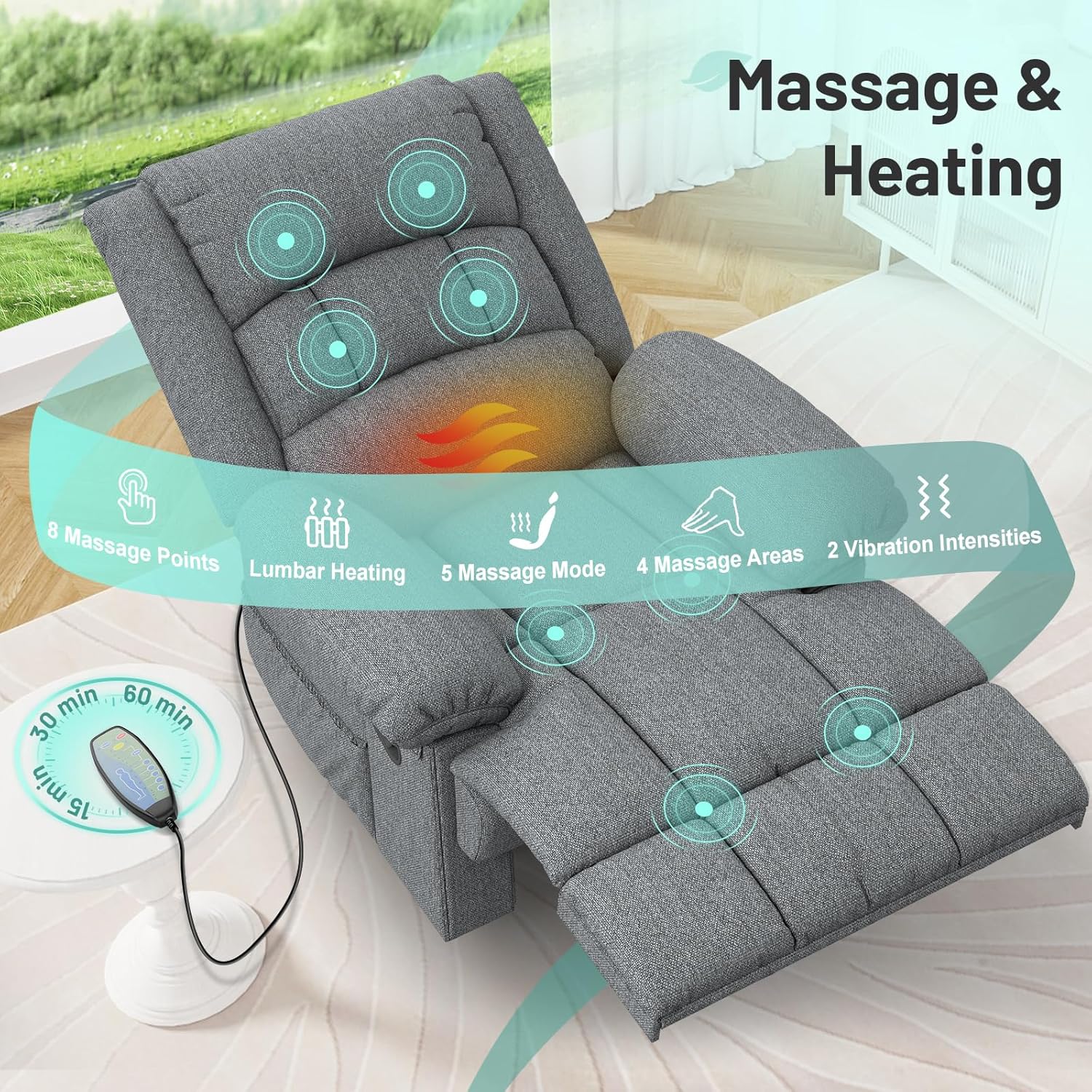 Salem Reclining Massage Chair Bed - Grey