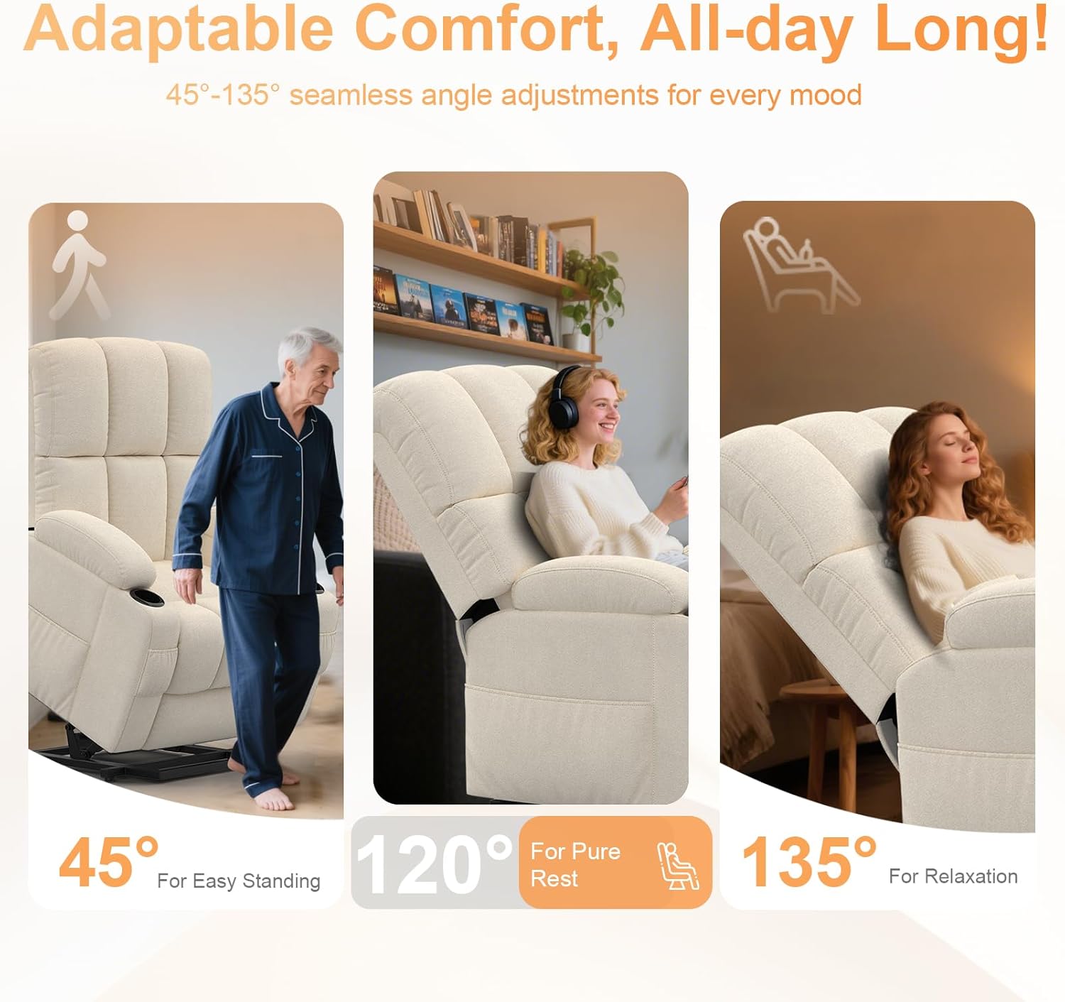 Shiloh Reclining Massage Chair Bed - Beige