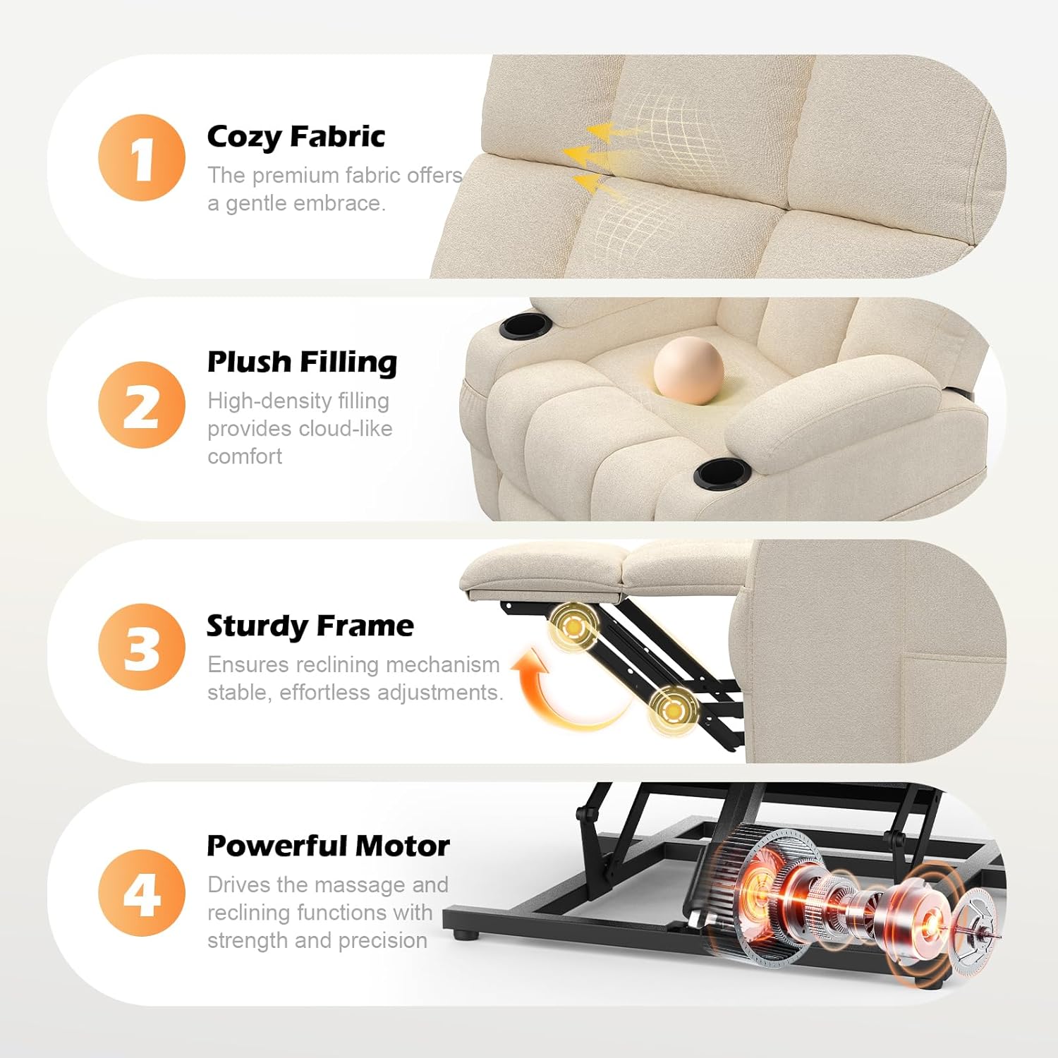 Shiloh Reclining Massage Chair Bed - Beige