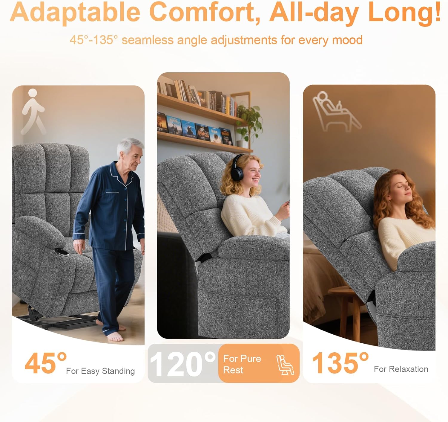 Shiloh Reclining Massage Chair Bed - Dark Grey