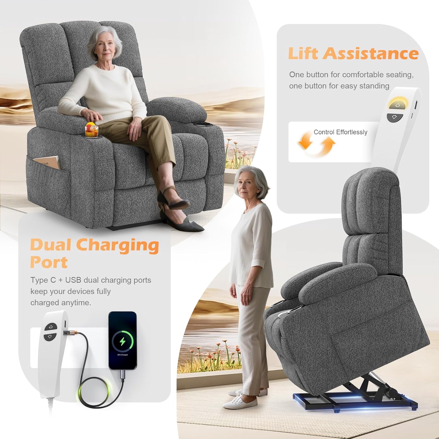 Shiloh Reclining Massage Chair Bed - Dark Grey