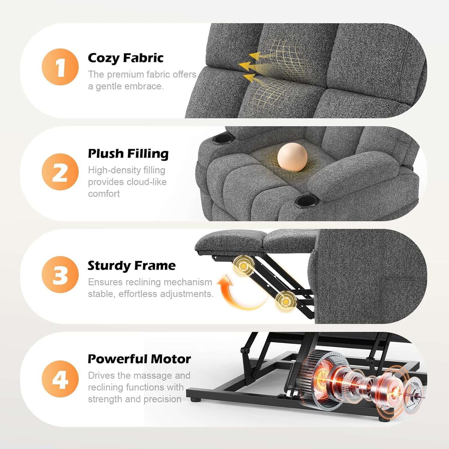 Shiloh Reclining Massage Chair Bed - Dark Grey