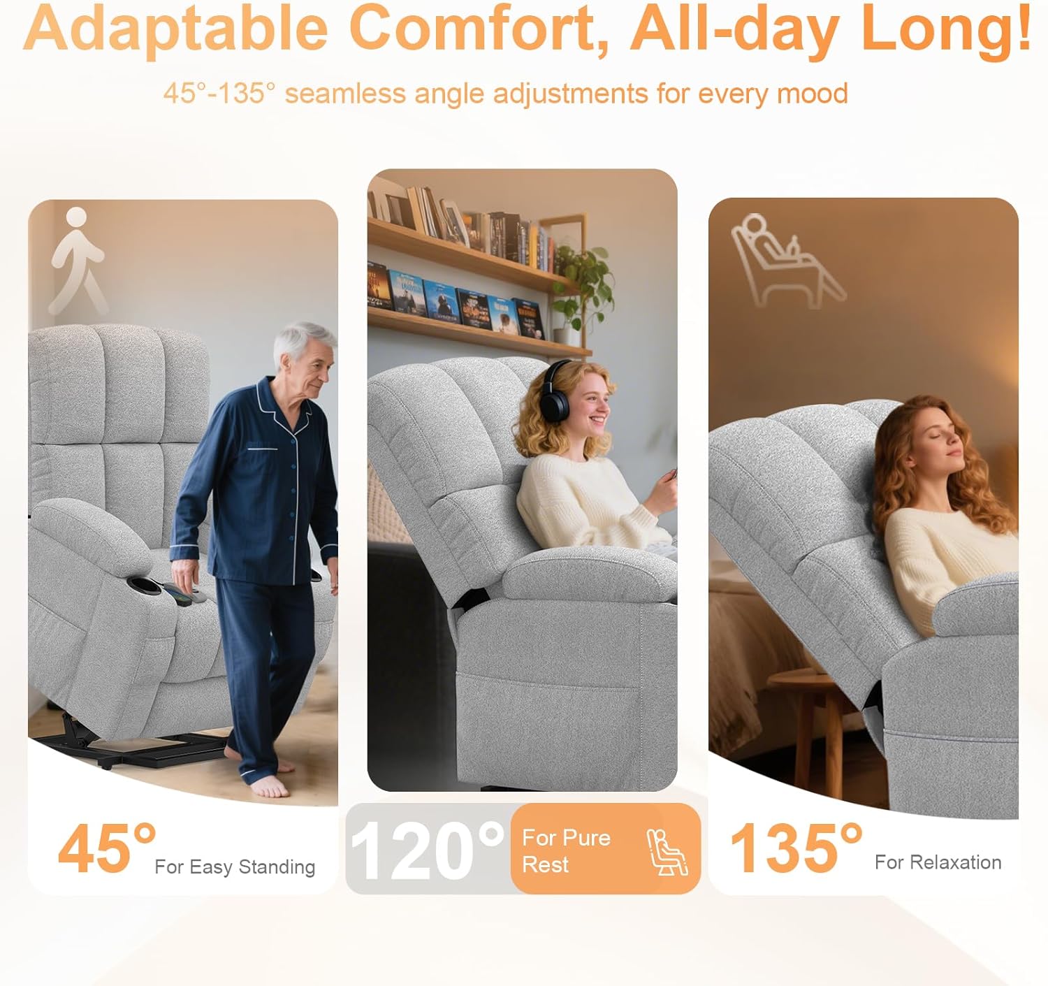 Shiloh Reclining Massage Chair Bed - Light Grey