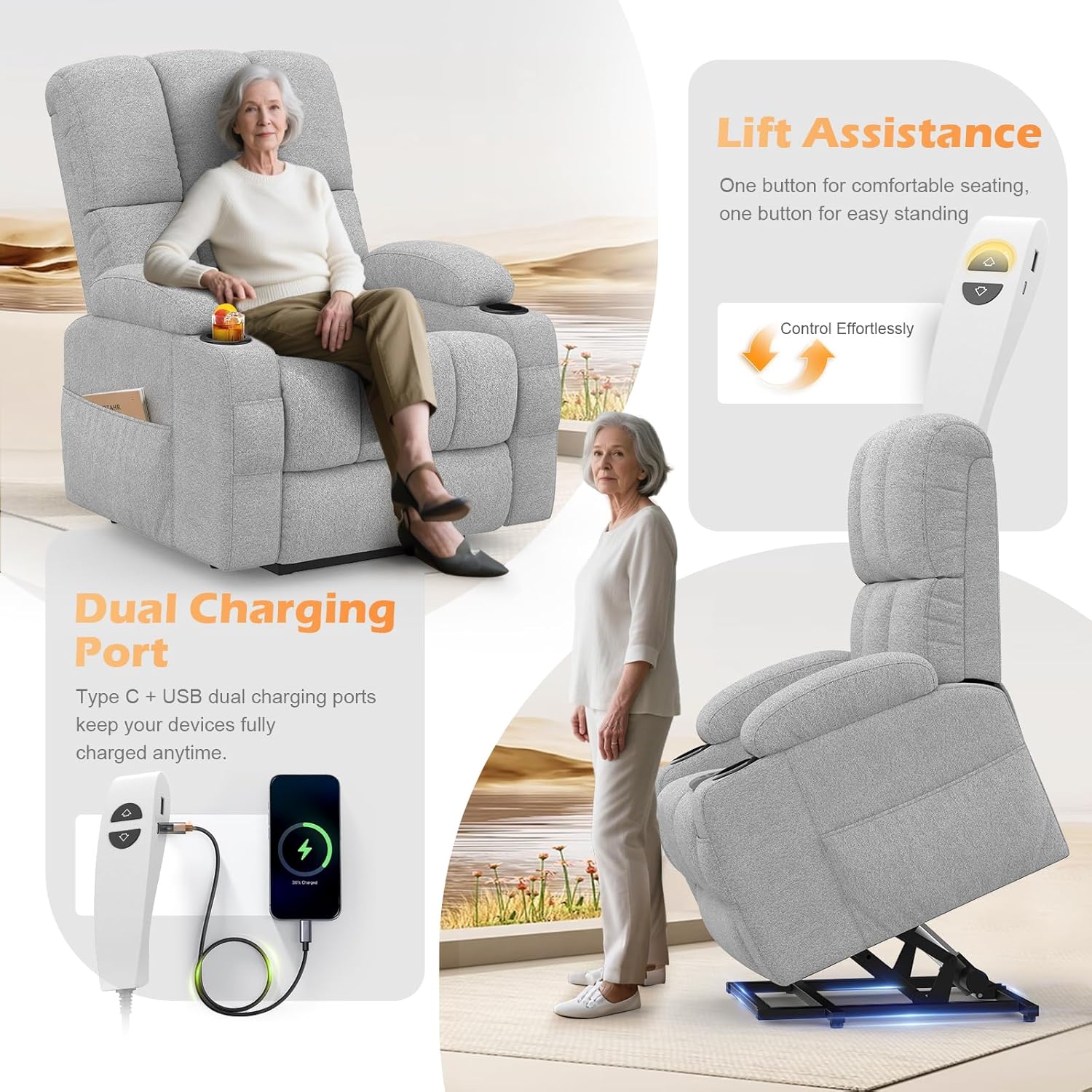 Shiloh Reclining Massage Chair Bed - Light Grey