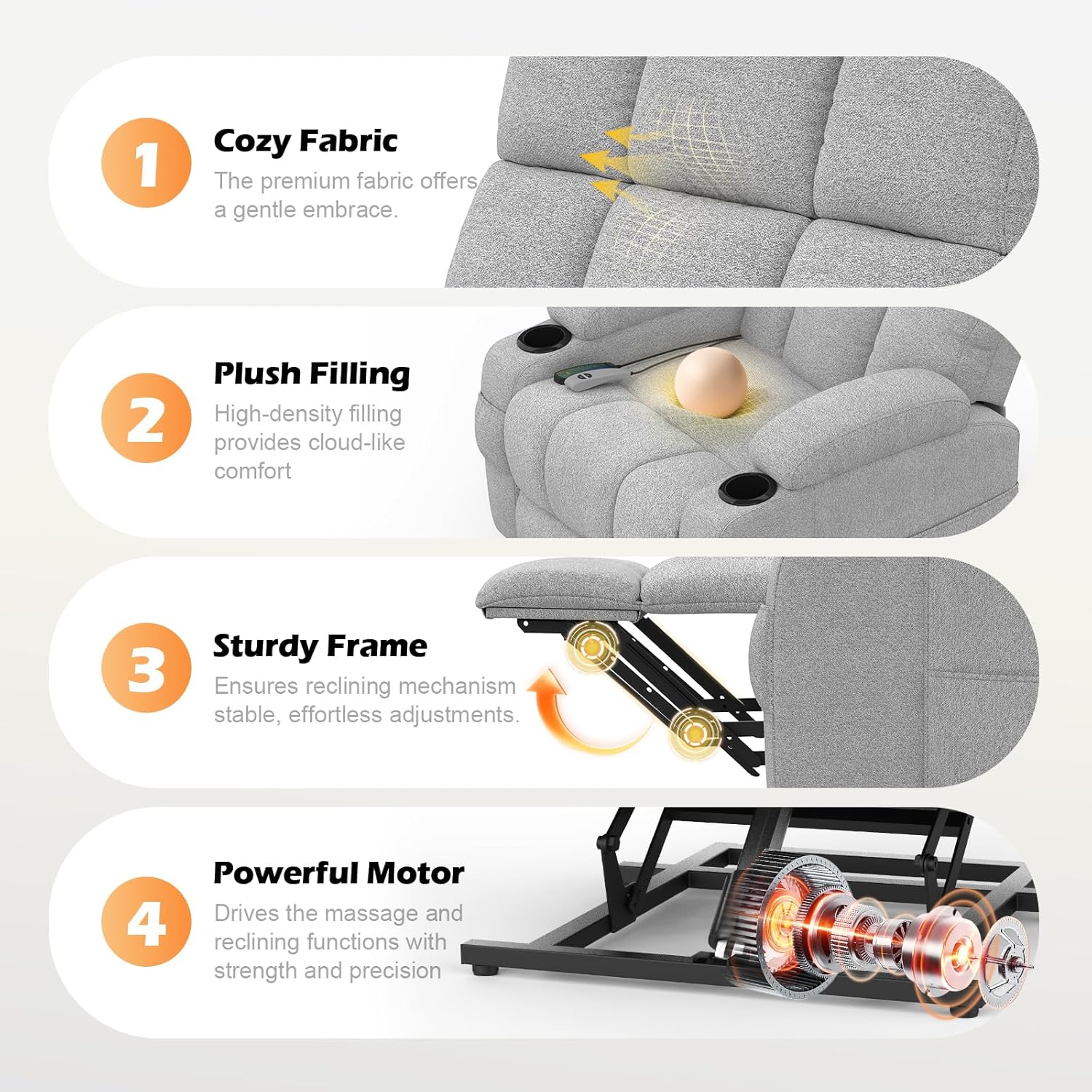 Shiloh Reclining Massage Chair Bed - Light Grey