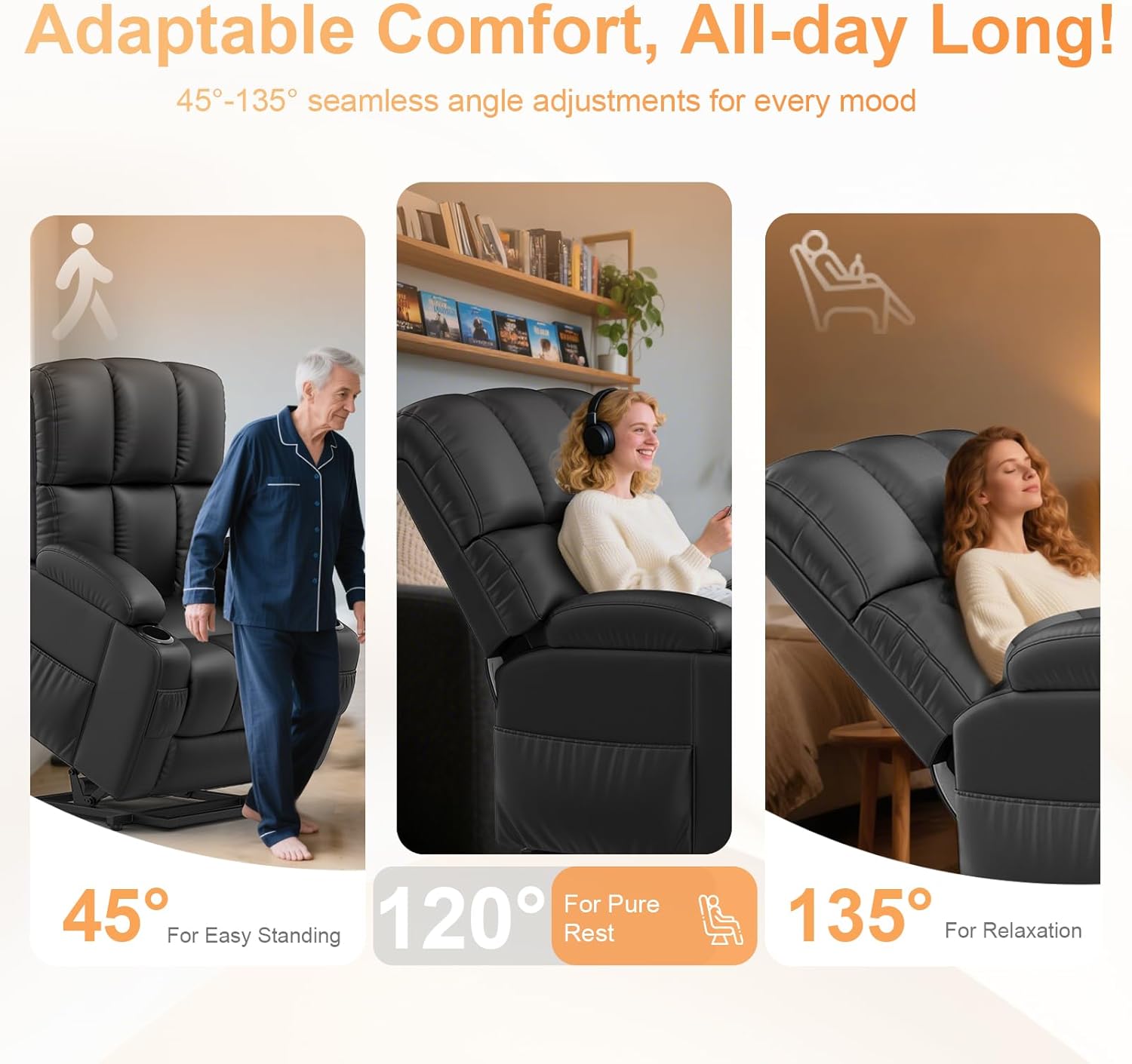 Shiloh Reclining Massage Chair Bed - Pu Black