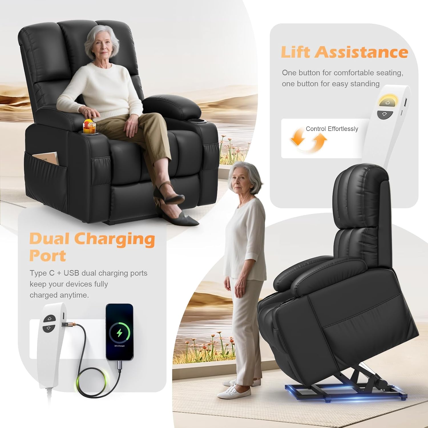 Shiloh Reclining Massage Chair Bed - Pu Black