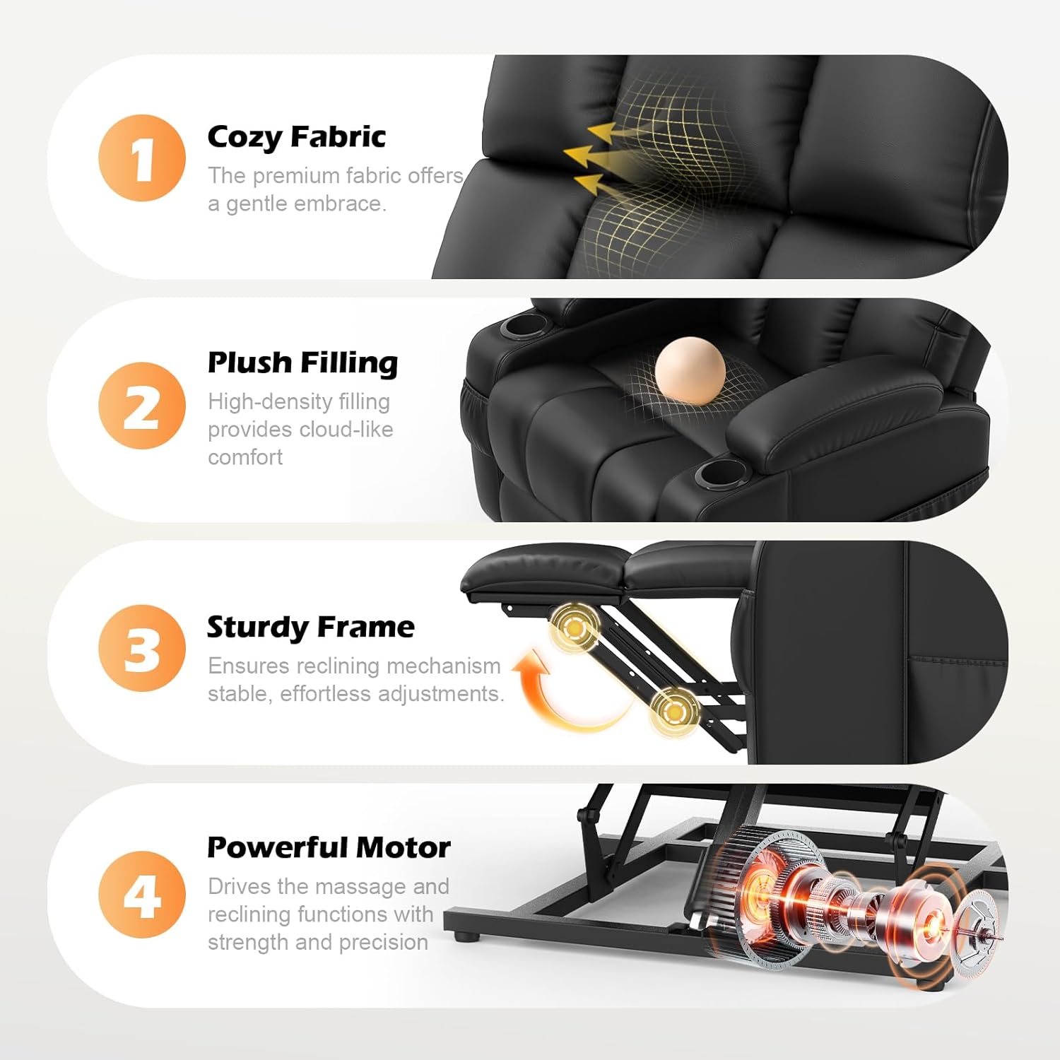 Shiloh Reclining Massage Chair Bed - Pu Black