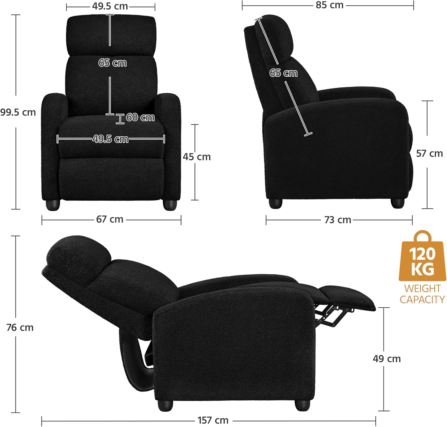 Yona Reclining Chair Bed - Black