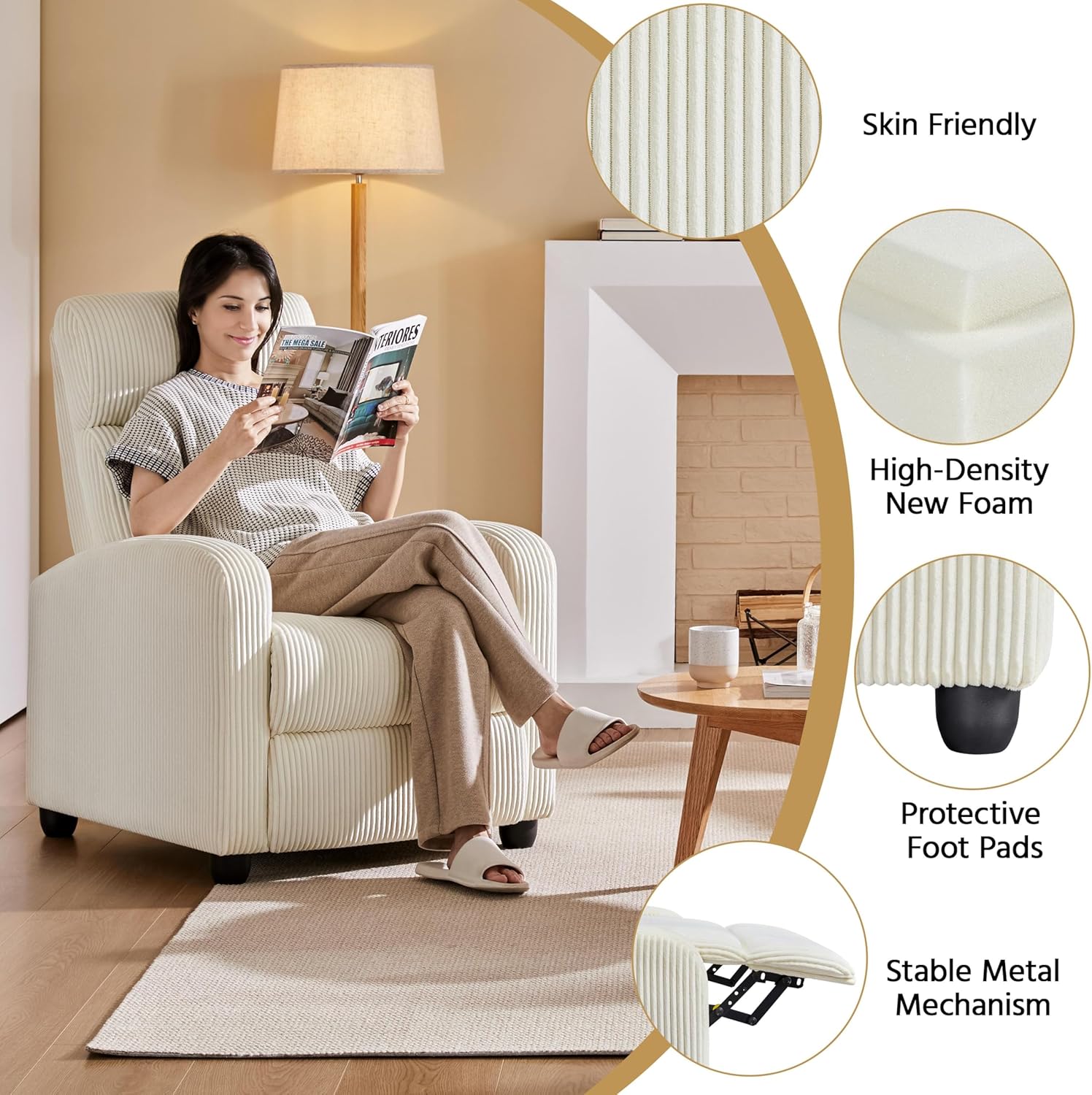 Yona Reclining Chair Bed - Corduroy Beige