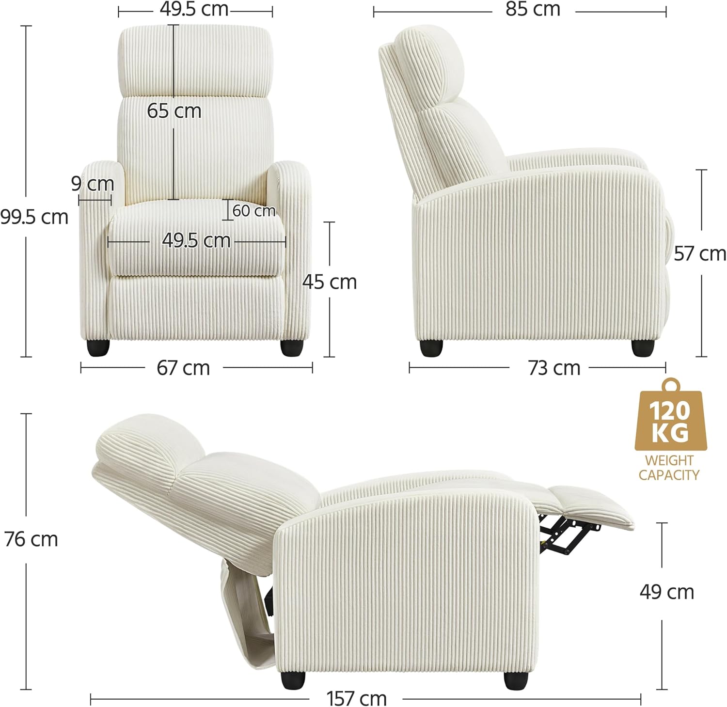 Yona Reclining Chair Bed - Corduroy Beige