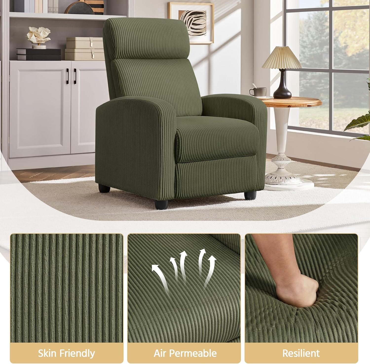 Yona Reclining Chair Bed - Corduroy Dark Green