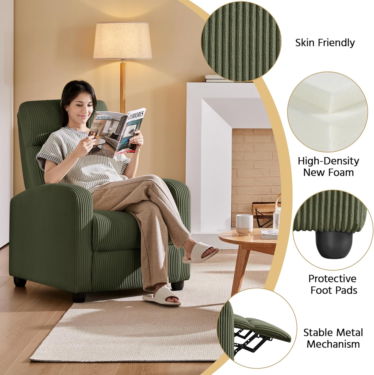 Yona Reclining Chair Bed - Corduroy Dark Green