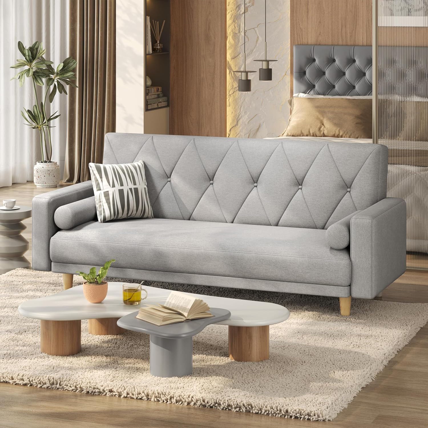 Yoneko Click Clack Sofa Bed - Light Grey