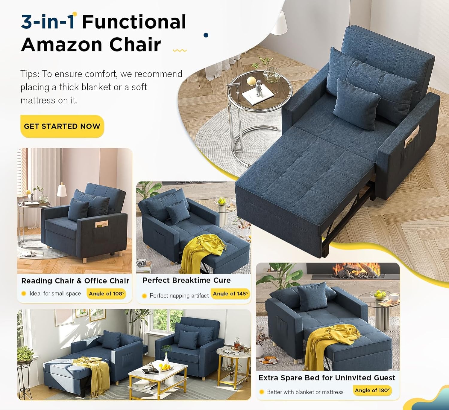 Yusuf Chair Bed - Blue