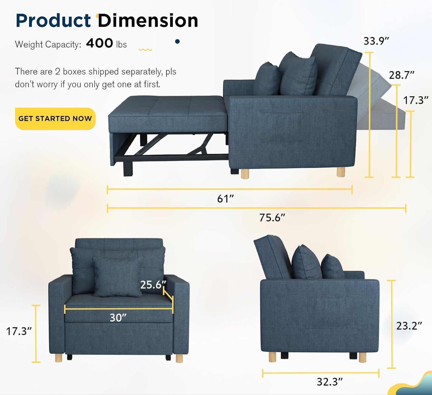 Yusuf Chair Bed - Blue