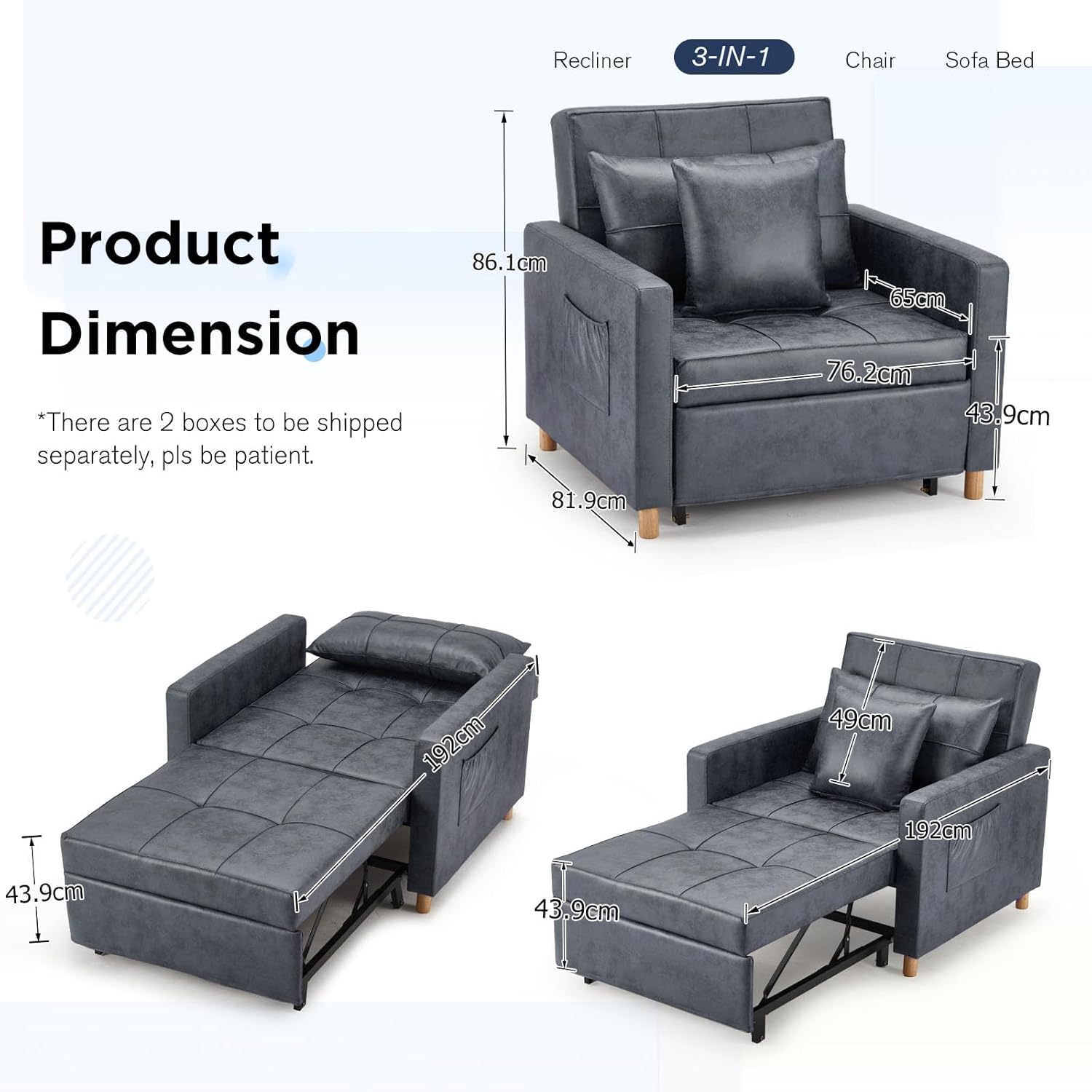 Yusuf Chair Bed - Bronze Dark Grey