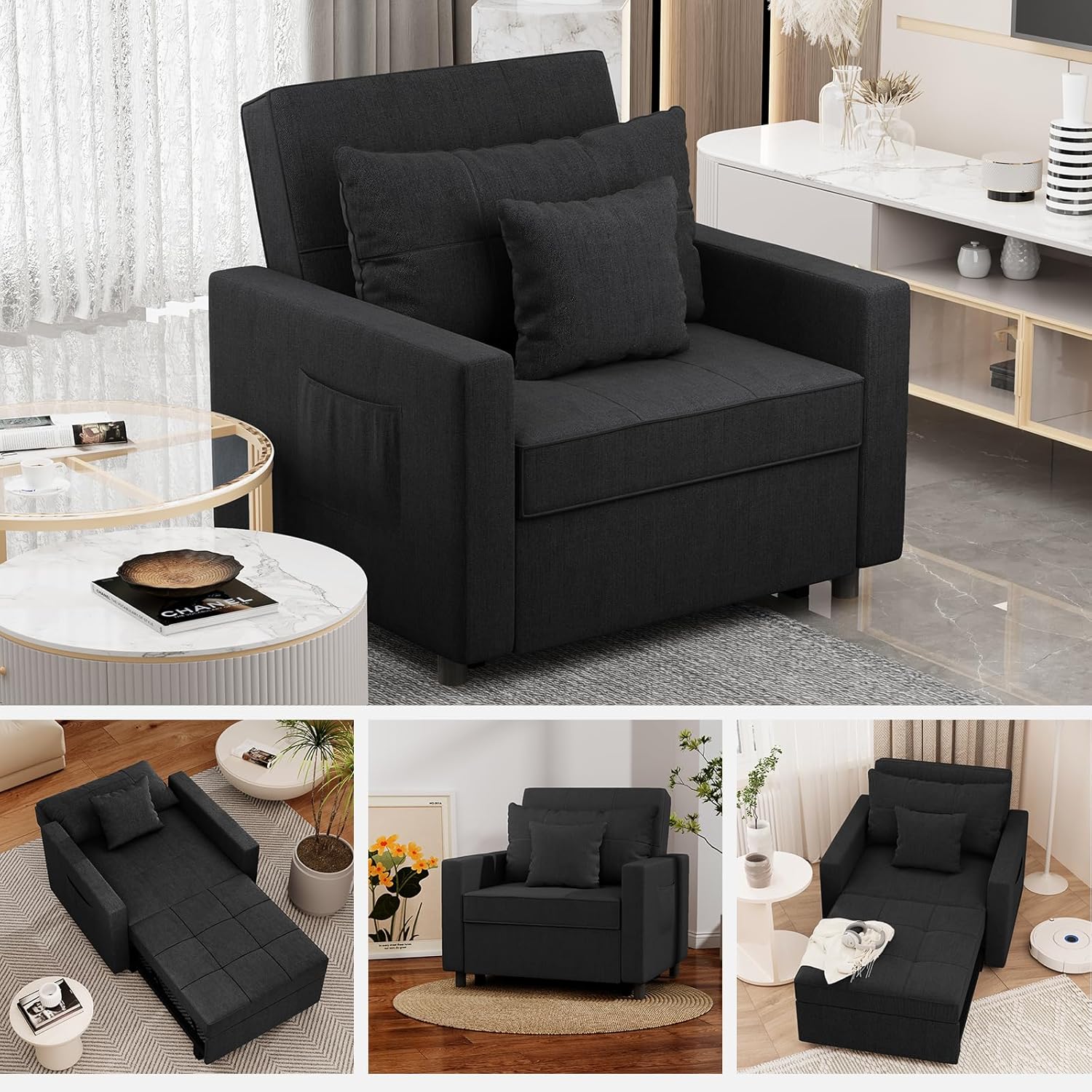 Yusuf Chair Bed - Charcoal Black