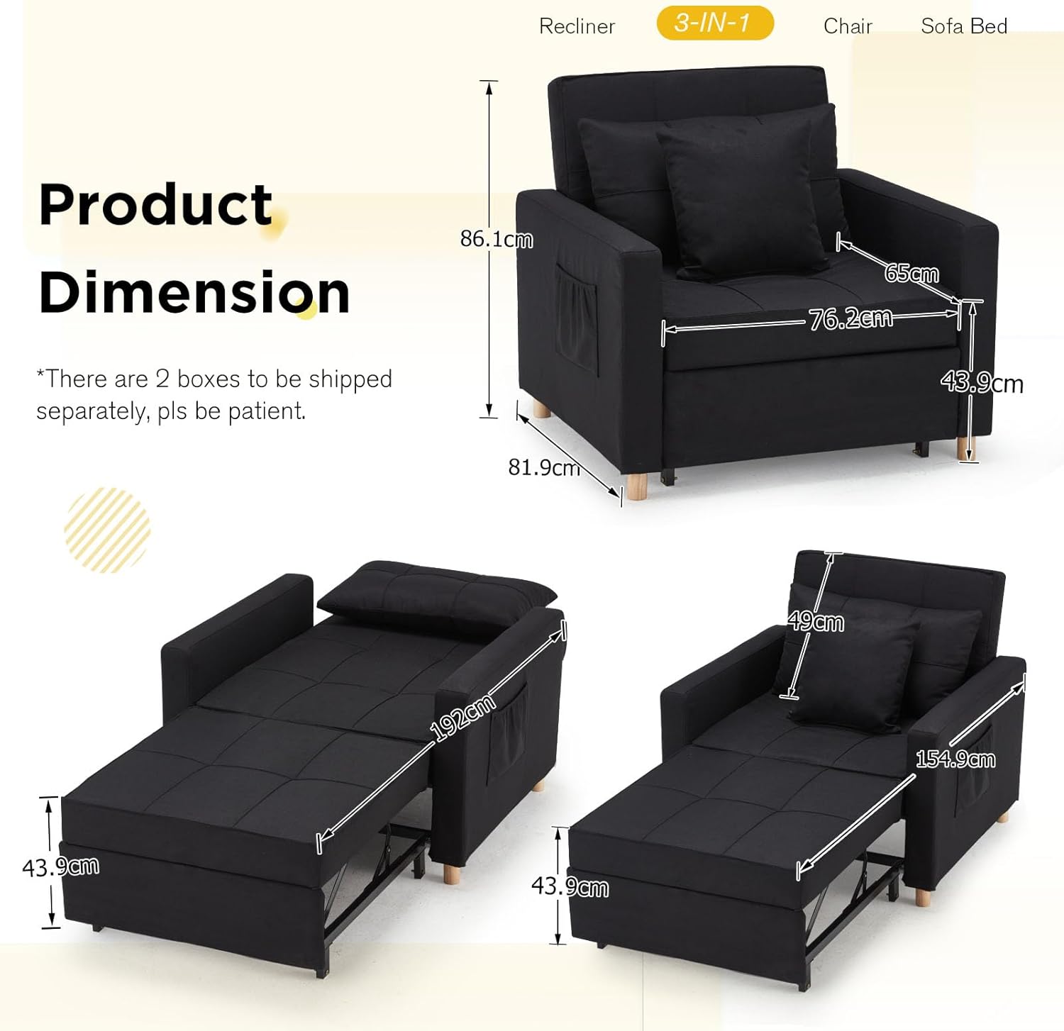 Yusuf Chair Bed - Charcoal Black