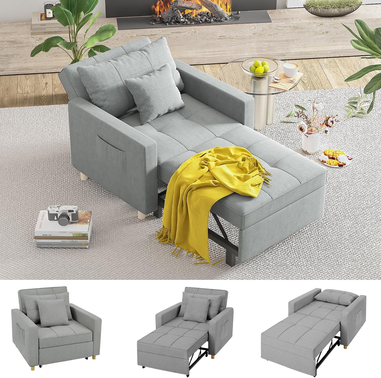 Yusuf Chair Bed - Grey