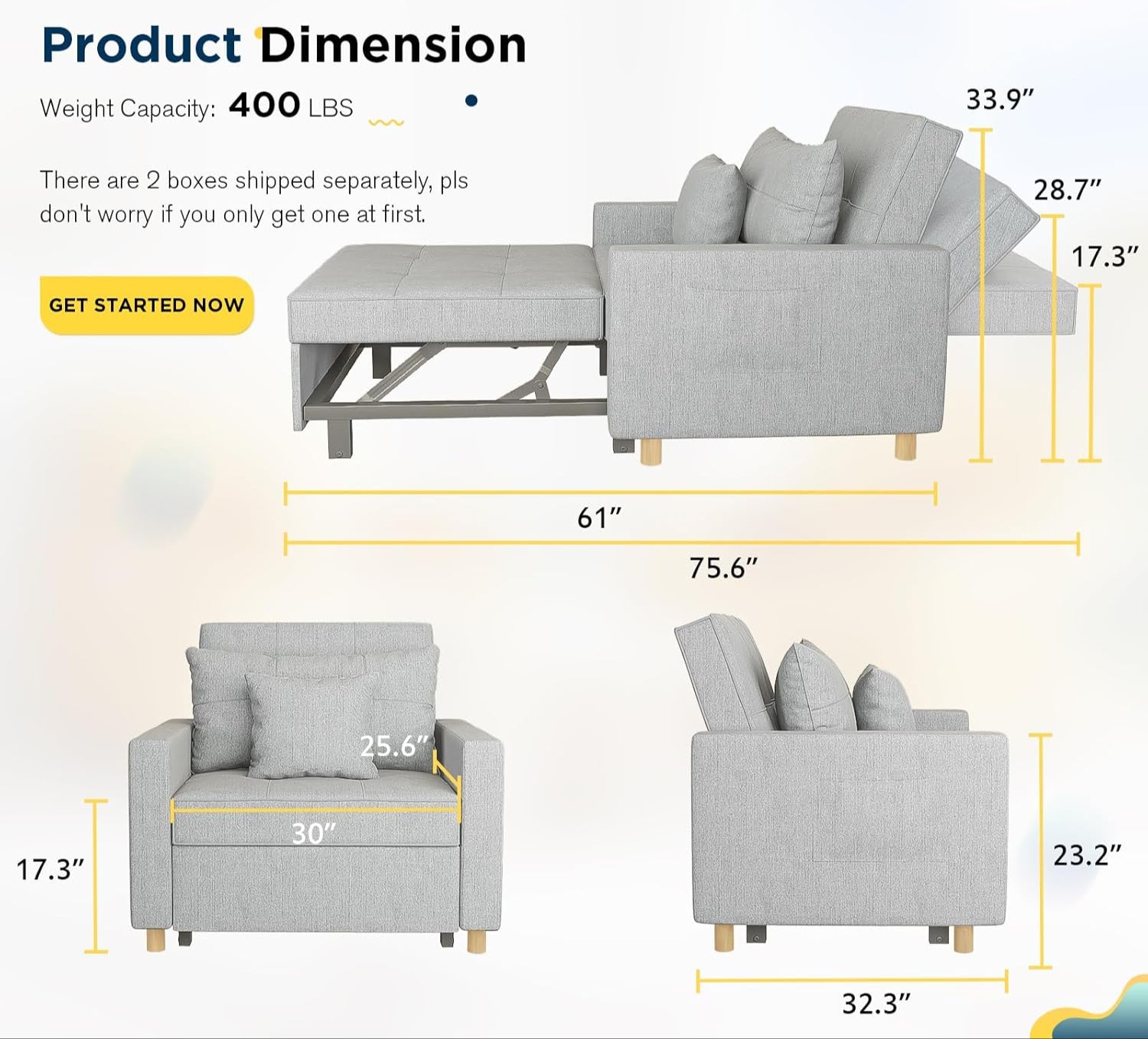 Yusuf Chair Bed - Grey