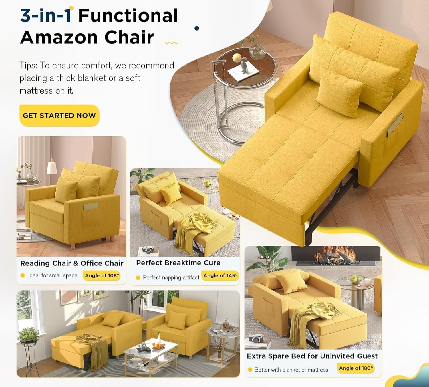 Yusuf Chair Bed - Yellow