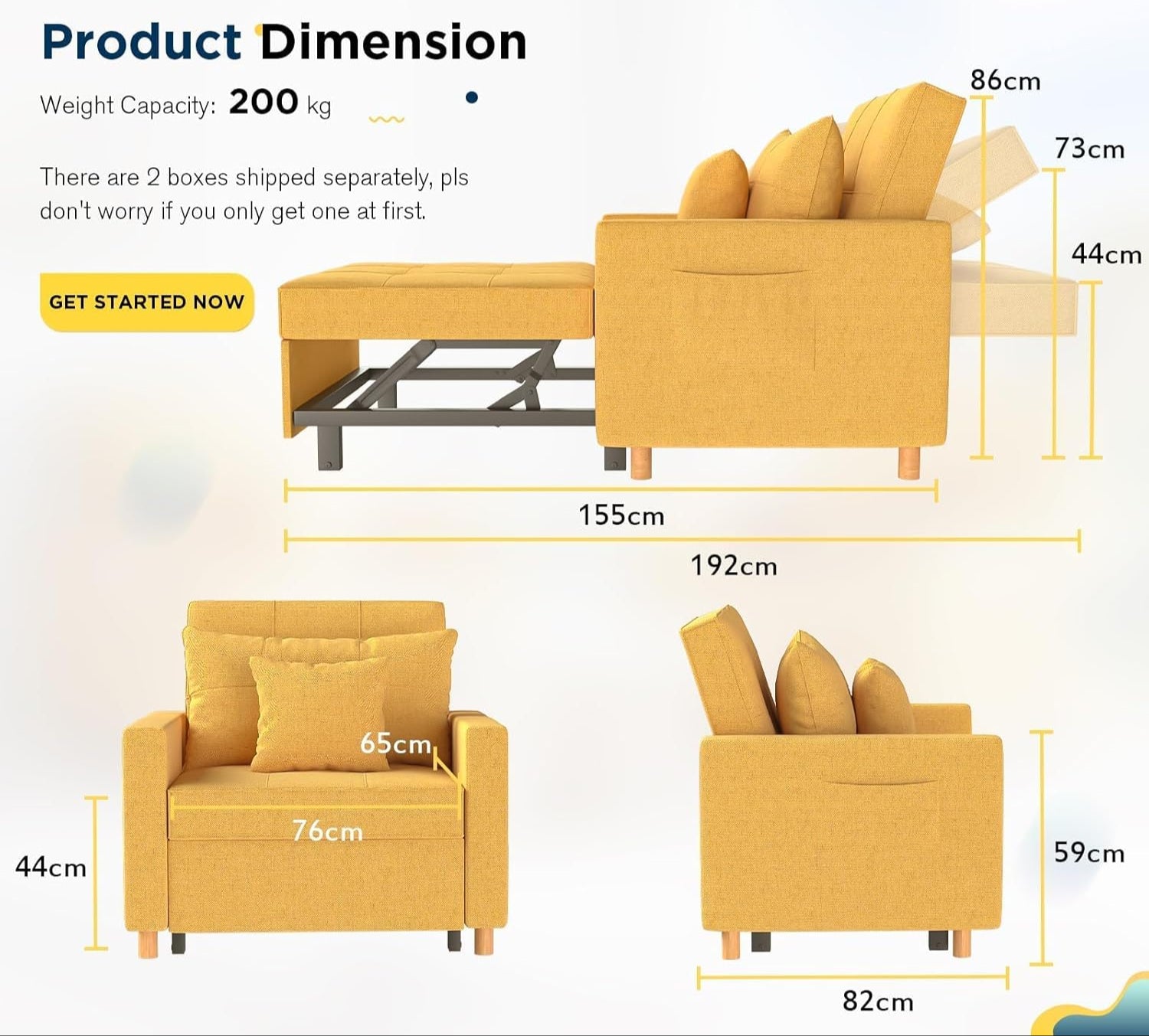 Yusuf Chair Bed - Yellow