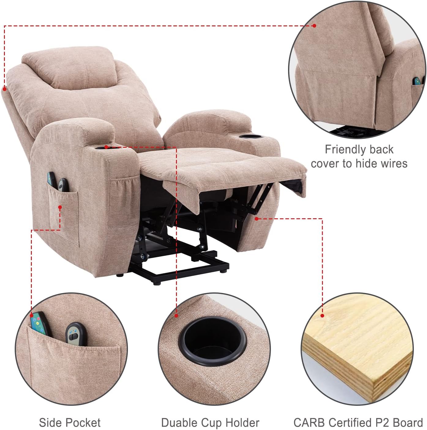 Zaley Reclining Massage Chair Bed - Crepe