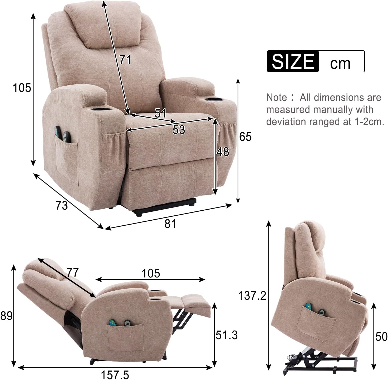 Zaley Reclining Massage Chair Bed - Crepe